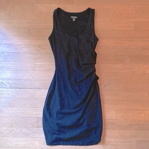 Athleta xs stretchy soft sleeveless black dress, soft lining, ruched on 1 side